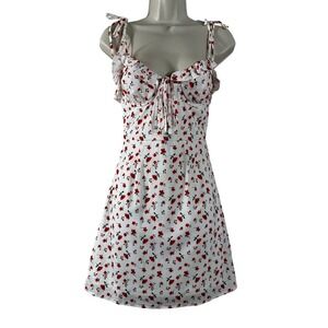 Polly‎ Women's Dress White Floral Lined Sleeveless Coquette Babydoll Mini Size 2